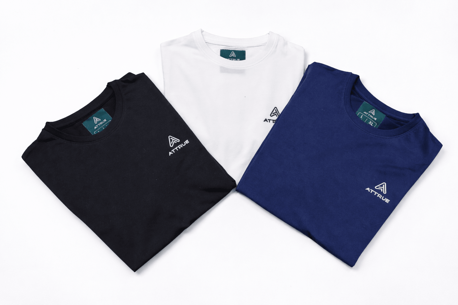 ATTRUE Supima Cotton T-Shirt 3-Pack Bundle Men - Side View All Three Colours White Black Navy