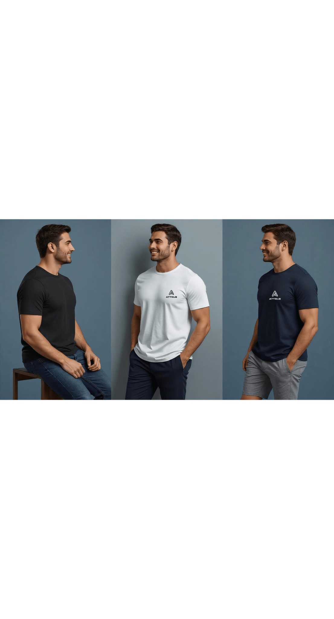 ATTRUE T-Shirt 3-Pack Bundle - Black Supima Cotton Crew Neck T-Shirt Men Front View